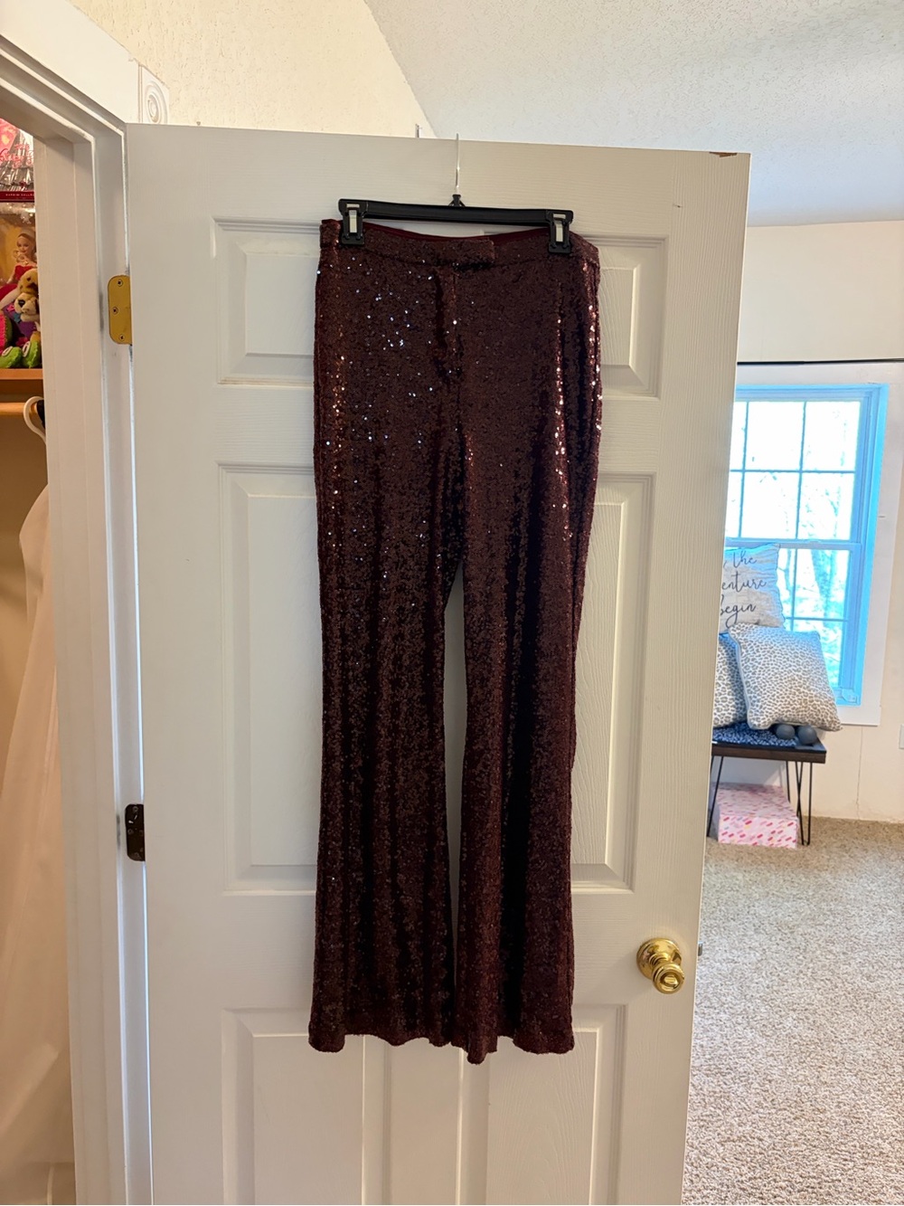 Gianni Bini Burgundy Sequin Wide-Leg Pants